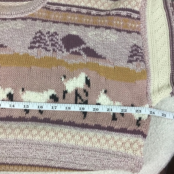 Blarney Vintage Cotton Knit Jumping Sheep Crewneck Sweater Size Large Pink/Gold - Picture 7 of 10